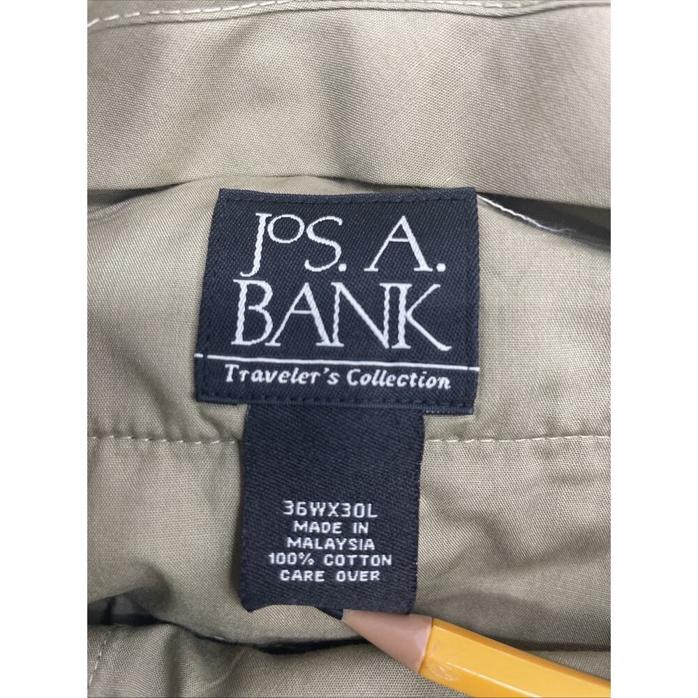 Jos A Bank Travelers Collection Mens Fits 36W x 29L Olive Khaki Chinos Pleated - Picture 6 of 7